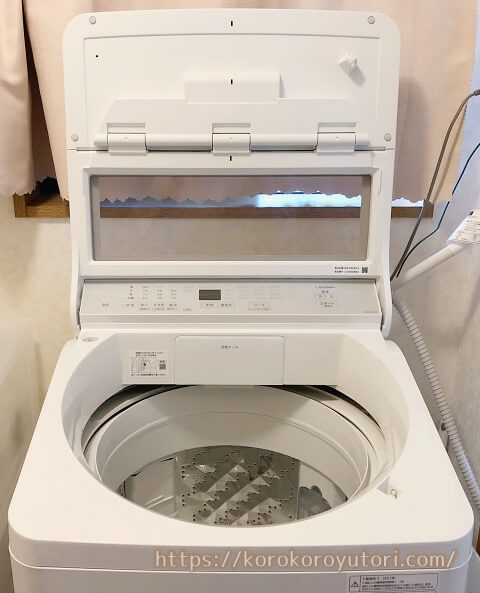 パナソニック　乾燥なし洗濯機　蓋と開口部拡大　W480文字