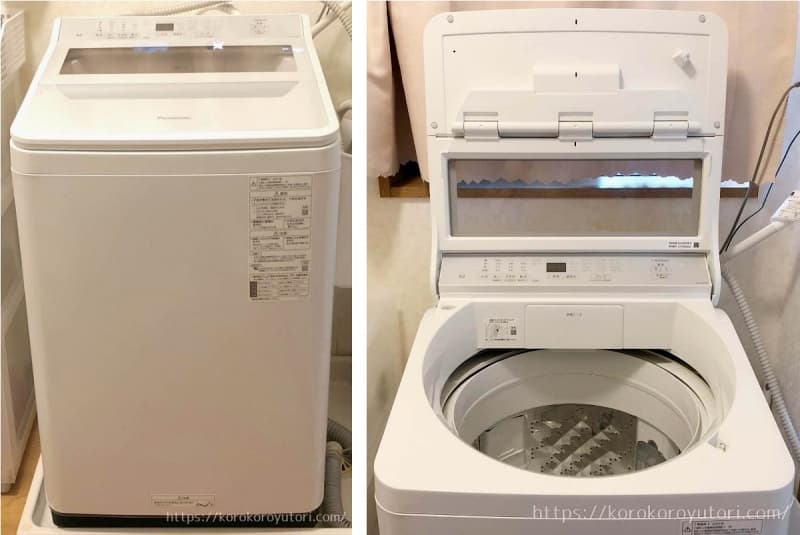 パナソニック　乾燥なし洗濯機　全体像と開口部 W800a